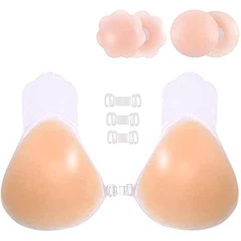 MIXILU Invisilift Bra, Adhesive Invisible Bras, Strapless Sticky Push up Reusable Silicone Tape Bra with Nipple Covers (F) Cover