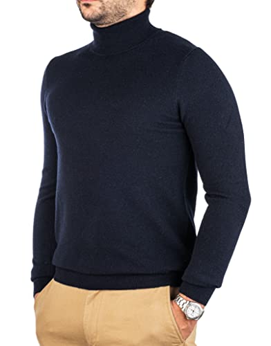 Cashmere Zone Pull à Col Roulé pour Hommes 100% Cashmere Made in Italy Manches Longues Doux et Chaud (Bleu, XXL) Cover
