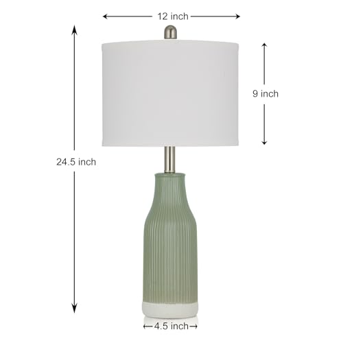 luxeflow 24.5" Ceramic Table Lamps Set of 2 for Bedroom, Sage Green Table Lamps for Living Room End Table, Small Farmhouse Bedside Lamps for Nightstands (2 LED Bulbs Included) - image 2