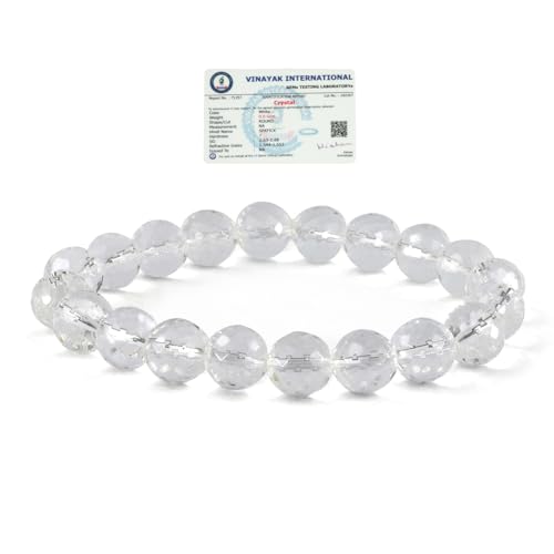 Image of Reiki Crystal Products Certified Natural Crystal Stone Diamond Cut /Faceted 10 mm Beads Bracelet for Men & Women | Reiki Charged Gemstone Jewellery | Multiple Stone Variants Available