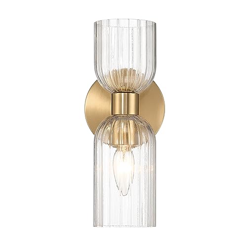 Image of Josephine - Mid-Century Modern Metal and Clear Ribbed Glass Wall Light, Brushed Gold