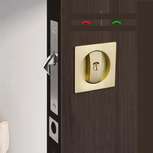 Cerradura para puerta corrediza Pocket Door Hardware cuadrada con indicadores rojo-verde para privacidad puertas correderas o plegables manijas de puerta (Negro 1) miniatura 7