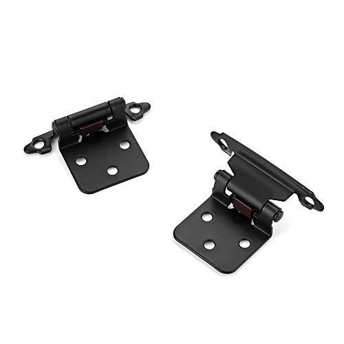 Image of Ravinte 2 Pack (1 Pairs) 1 /2 inch Overlay Cabinet Hinges, Self-Closing Semi-Concealed Face Mount, Matte Black Decorative Hardware with Door Bumpers for Kitchen & Cupboard Doors