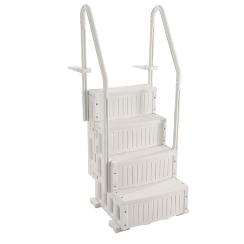 VEVOR Poolleiter, Kunststoff-Pooltreppe mit 2 Handläufen, 4 rutschfesten Stufen, 180 kg Tragkraft, Schwimmbadtreppe für 122-137 cm große Einbaupools, Terrasse, Haus, Innen, Außen, Weiß
