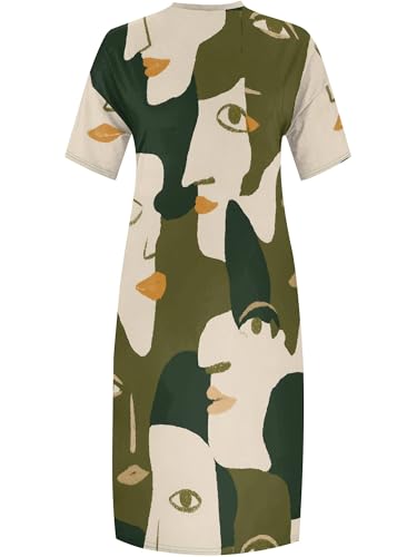 Image of Plus Size Maxi Dress for Women Short Sleeve V Neck Casual Loose Sundress with Pockets