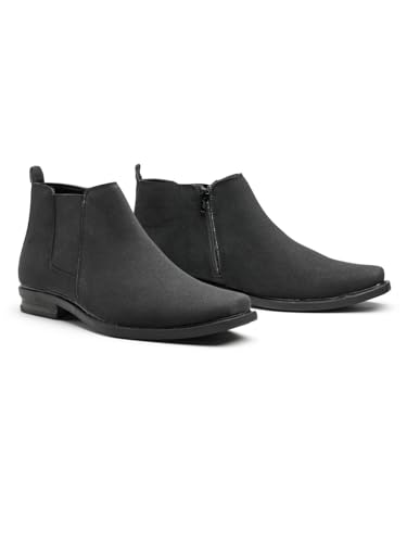Image of Men's Stylish Vegan Leather Chelsea Boots with Side Zipper & Elastic Panel, Square Toe Ankle Boot (Tan /Black /Brown)