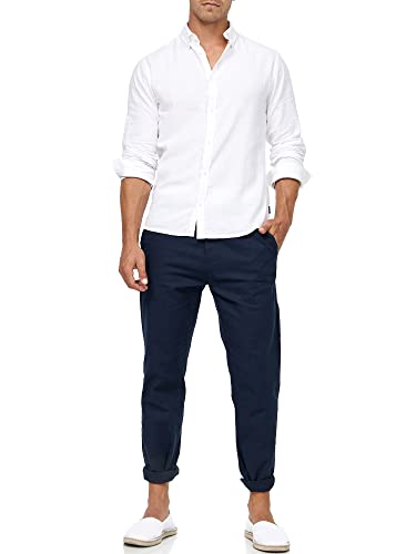 Indicode Herren Veneto Stoffhose aus Leinen & Baumwolle | Leinenhose Freizeithose Männer Navy, M
