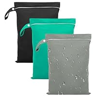 3 Stück Nasstasche, 40 x 30 cm Wäschesäcke Schwimmsachen, Wasserdichter Beutel Wet Bag mit Reißverschluss, Wiederverwendbar Reise Nassbeutel Schwimmen für Badeanzüge, Strandtücher(Gray Green Black)