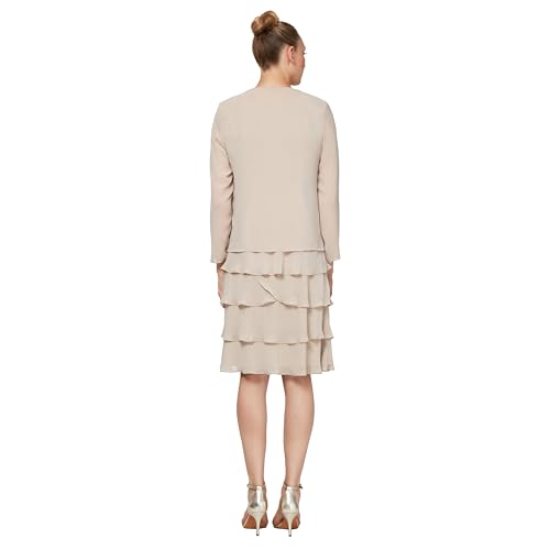 Image of S.L. Fashions Women's Mother of The Bride Tiered Jacket Dress with Shoulder Embellishment