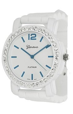 Geneva Platinum 12276712 Women's Rhinestone-accented Silicone Watch-BLUE