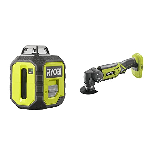 RYOBI RB360GLL 360? Green Line Laser & ONEPlus R18MT-0 18V Cordless Multi Tool (Zero Tool), Hyper Green