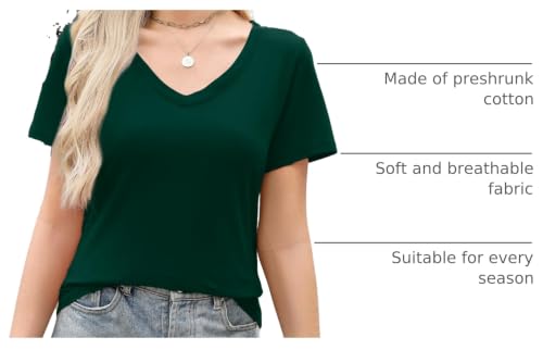 Image of Elesomo Womens T Shirts V Neck Summer Short /Long Sleeve Cotton Tops Tees