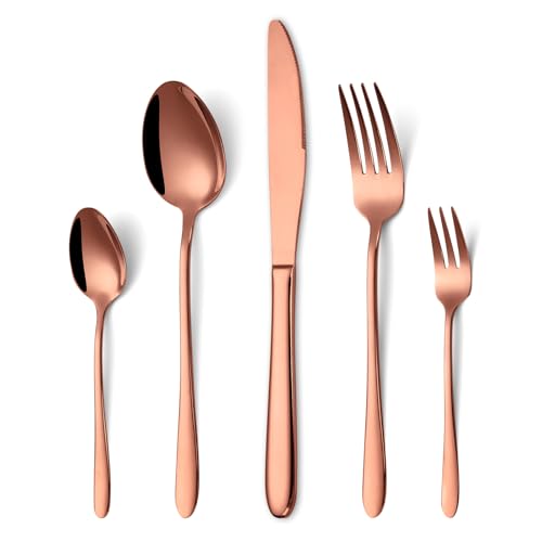 HONKKU 60 Teilig Besteck Set Roségold, Edelstahl Besteckset für 12 Personen, Essbesteck Set mit Abendessen Messer, Gabeln und Löffeln für...