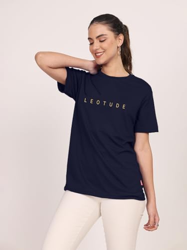 Image of LEOTUDE Half Sleeve Regular Fit Tshirt for Women, Round Neck Half Sleeves Printed Relex Fit Tshirt Tops for Women