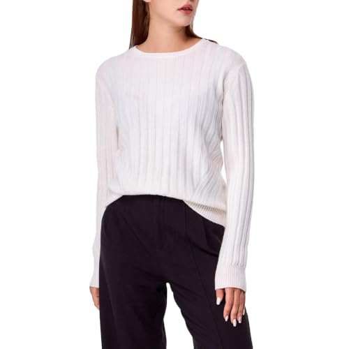 Image of Simple&Opulence Women's Long Sleeve Sweaters Cable Knit Crewneck 90% Wool 10% Cashmere Pullover Sweaters Tops Comfy