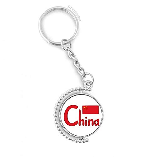 Porte-clé Chine drapeau national chinois rouge motif rotatif anneau 1,2 x 3,5 pouces multicolore