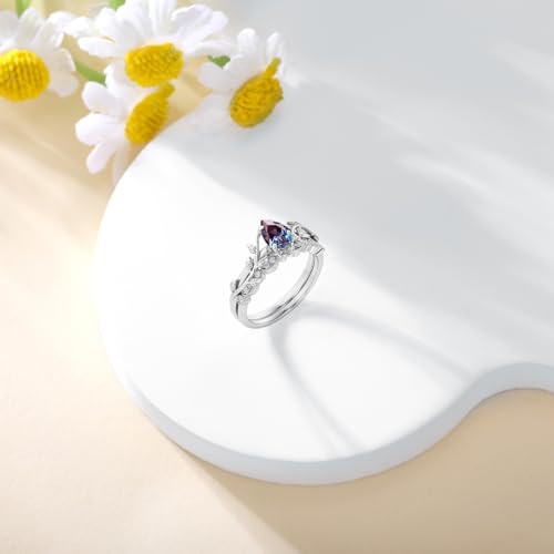 10K 14K 18K Solid Gold Pear Cut Gemstone Leaf Rings Set for Women 1 Carat Gemstone Art Deco Twig Leaf Promise Engagement Ring Unique Bridal Wedding Ring Set for Her3