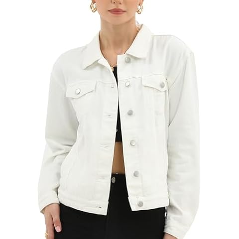 Argstar Women's Denim Jean Jackets Button Up Long Sleeve Basic Trendy Stretch Trucker Jacket White XXL Cover