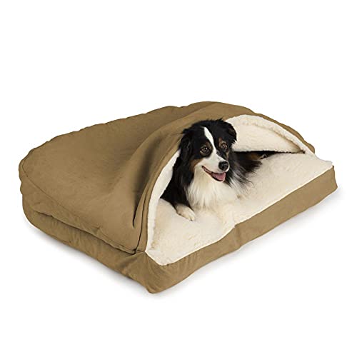 Image of Snoozer Rectangle Cozy Cave Dog Bed, Hooded Dog Bed, Camel (L)
