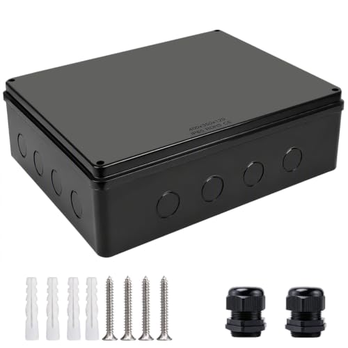 Image of Junction Box, Reserved Holes Electrical Boxes Waterproof IP65 ABS Plastic Electrical Power Cord Enclosure Project Box Black 15.7 x 13.8 x 4.7 inch(400x350x120mm)
