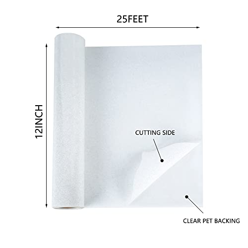 Image of HTV Glitter White Iron on Vinyl 12Inch by 25ft Roll HTV Heat Transfer Vinyl for T-Shirt HTV Vinyl Rolls for All Cutter Machine - Easy to Cut & Weed for Heat Vinyl Design (01-Glitter White, 25ft)