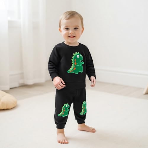 wdehow Toddler Baby Boy Fall Clothes Dinosaur Embroidered Long Sleeve Sweatshirt Elastic Waist Pant Set Winter Outfits3