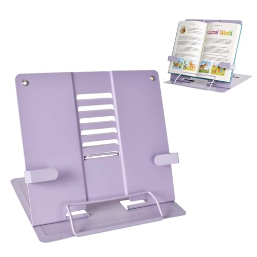 Atril Metálico para Libros con 6 Alturas Ajustables para Leer, Atril Metálico para Libros, Soporte de Libros de Plegable, Multifuncional Soporte de Lectura, para Lectura y Aprender en Casa o Oficina