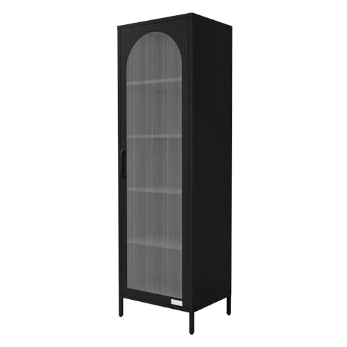 ML-Design Vitrina de Salón Negra 45x145x35 cm, Armario de Acero con 5 Estantes de Almacenamiento y 1 Puerta, Mueble de Metal, Estilo Industrial, Estantería Estecha Archivador de Oficina