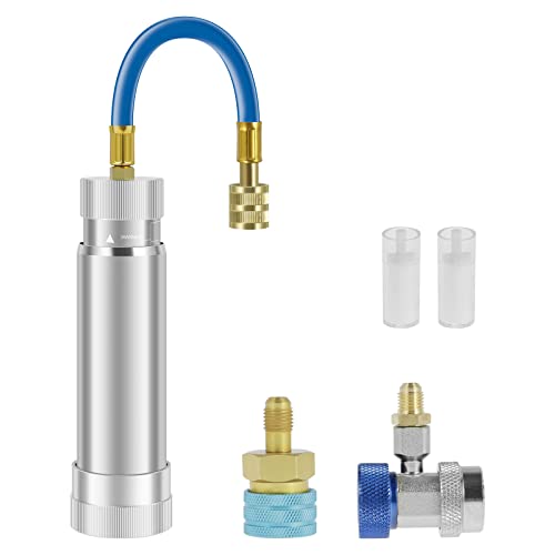 Abizarch Oil Dye Injector Kit R1234YF/R134A AC Oil Dye Injector with 2 Connectors Hand Air Conditioning Oil Injection Dye Injection Tool with 1/4inch Male Connector for Refrigerant System ZHAZHAMO