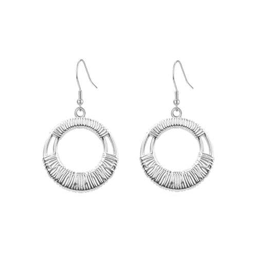 Circle Dangle Earrings with Sterling Silver French Hook,Hypoallergenic Hammered Drop Earing for...