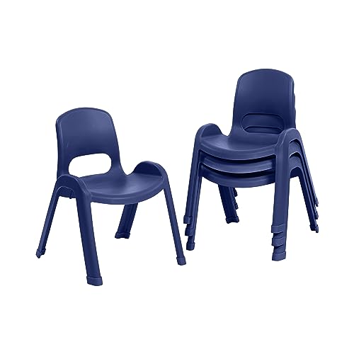 Image of ECR4Kids Plastic Stackable SitRight Chair, 11in, Classroom Furniture, Navy, 4-Pack | Durable plastic, GREENGUARD Gold Certified, 3-5 years, 74 lb capacity, fully assembled, indoor and outdoor, classroom /home