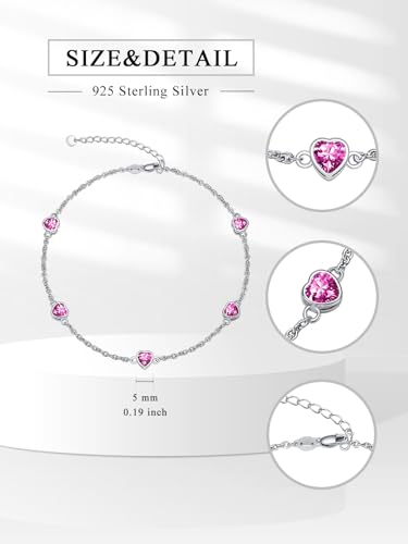 Image of Dorunmo Heart Birthstone Bracelets 925 Sterling Silver Round Birthstone Anklet for Women Birthday Jewelry Gifts for Girlfriend Wife Mother Her