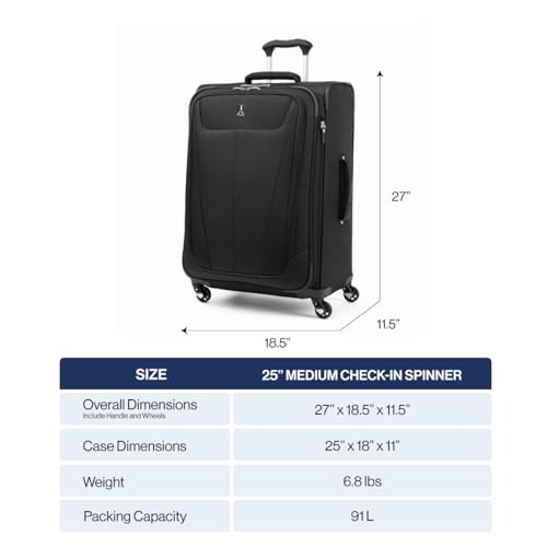 Image of Travelpro Maxlite 5 Softside Expandable Checked Luggage with 4 Spinner Wheels, Lightweight Suitcase, Men and Women, Azure Blue, Checked Medium 25-Inch