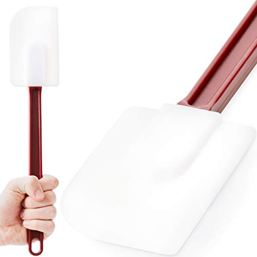 Restaurant Grade, Heavy Duty 14 In. Silicone Spatulas 2 Pack. Long, Heat Resistant Scraper Perfect for Nonstick Cookware. Best Red and White Flat Spatula for Making Eggs. Great Non Scratch Accessory