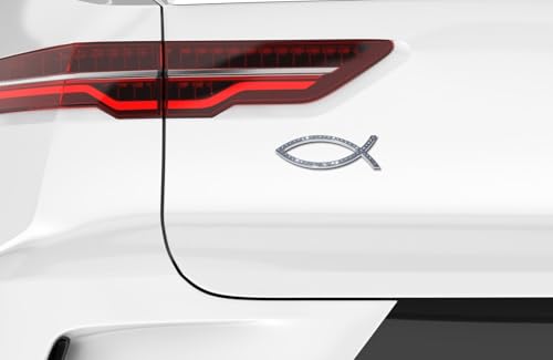 Image of Elektroplate Christian Fish with Crytals OEM Chrome Emblem for Cars, Trucks, and All Auto | Universal Fit at 4 inch x 1.4 inch | Weatherproof