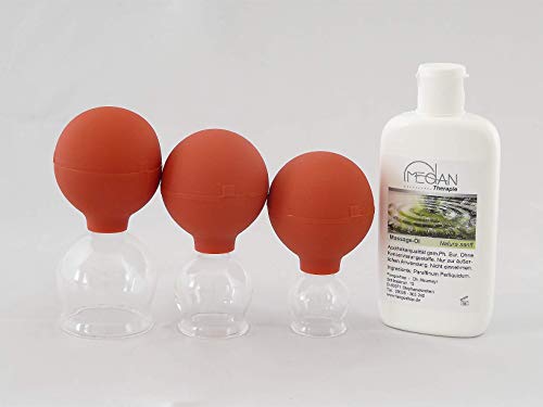 ventouses 3 en SET 25 35 45 mm avec poire et huile pour massage venteuse en verre sans feu ventouses