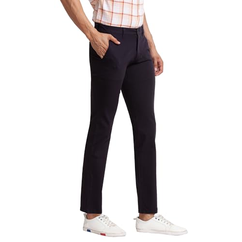 Image of Parx Men's Cotton Blend Solid Pattern Low Rise Tapered Fit Flat Front Casual Trouser