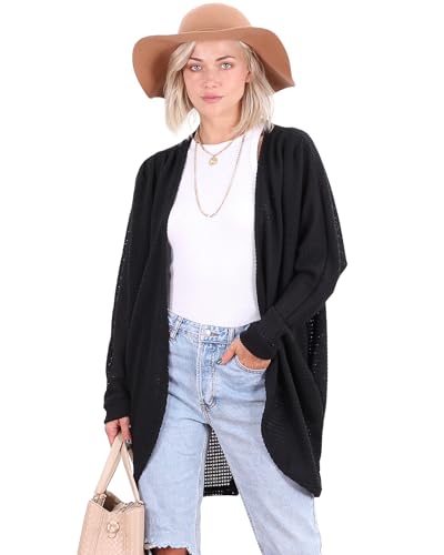 Popana Long Oversized Fall Batwing Waffle Knit Cardigan Sweaters for Women with Pockets Plus Size