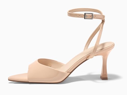 Image of Coutgo Womens Kitten Heels Sandals Pointed Open Toe Ankle Buckle Strap Summer Dress Shoes