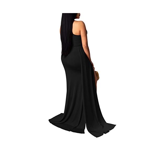 LAGSHIAN Women Sexy Elegant One Shoulder High Split Cutout Long Evening Dress Black