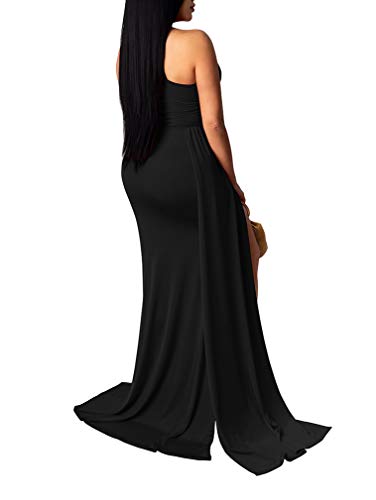 LAGSHIAN Women Sexy Elegant One Shoulder High Split Cutout Long Evening Dress2