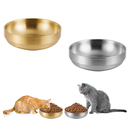ZHYUAN 2 STK Katzennapf Flach Edelstahl, Metall Katzenteller, Futternapf Katze, Katzen Futternapf, Katzennäpfe, Futternapf Katze Edelstahl, geeignet für Katzen und kleine Hunde, leicht zu reinigen