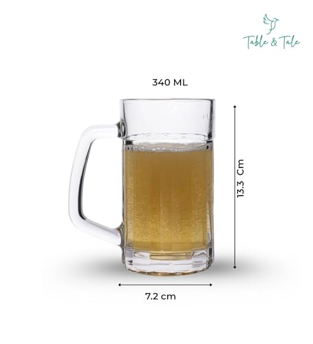 Image of Table & Tale Americano Line 340 ml Beer Mug Set of 12 from Brazil | Crystal Clear Beer Mug | Ideal for Beer, Cocktails, Mocktails, Cold Drinks & Other Beverages