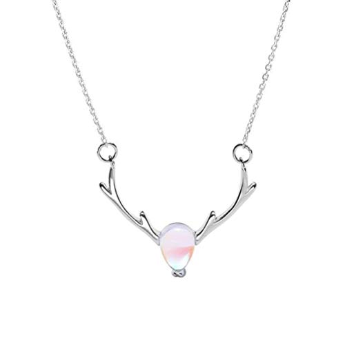Pendentif bois d'élan et pierre de lune en platine forgé main