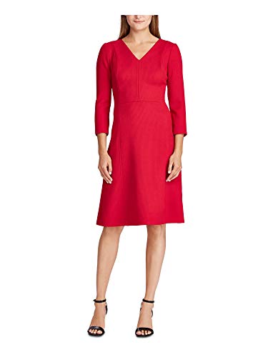 Lauren Ralph Lauren Womens Edita Textured V-Neck Wear to Work Dress Red 14