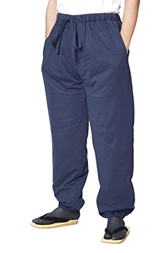 [作務衣と和専門店　職人の技ひめか] 作務衣 冬用 パンツ スラブニット織り 裏フリース中綿入りパンツ 単品 M/L/LL/3L/4L/5L (3Ｌ, 紺)