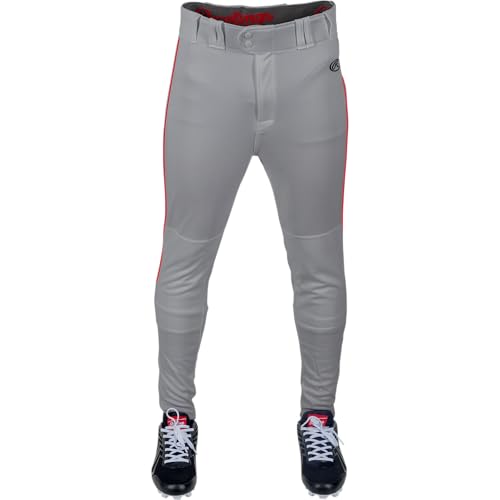 Rawlings Mens Launch Series Baseball Pants | Tapered Jogger Fit | Adult Sizes | Piped | Multiple Colors Grey/Scarlet, X-Large - image 3