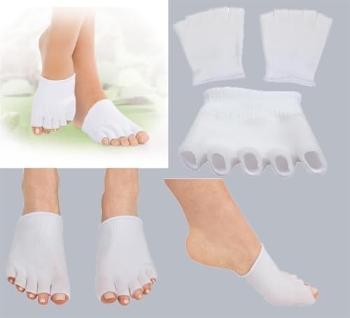 Gel Toe Separator Socks for Women, Gel-Lined Compression Socks, Toes Separator Feet Care, Separator Spacer Pain Relief, Yoga Toes Toe Separators Women Socks, Fits US Size 6-10(White)4