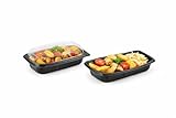 Sanjoma Chemical Solutions Barquillas con Tapa Transparente 22,4x15x5 cm NEGRO PS – Set para Tapas, Catering y Comida para Llevar – Apilables, Higiénicas y Antiderrame – Packaging Profesional (300)