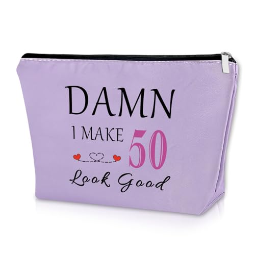 Sazuwu 50th Birthday Gift for Mom Purple Makeup Bag Funny 50 Year Old Birthday Gifts 1974 Birthday Gifts for Women Cosmetic Bag Turning 50 Gag Gifts for Sister Aunt Grandma Mother Travel Pouch